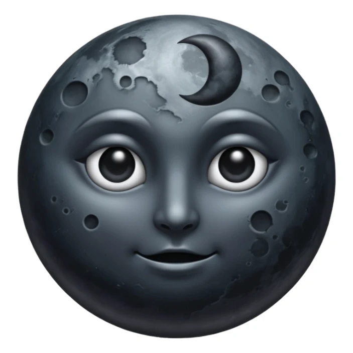 iOS emoji, dark moon, silver outline, mystical symbols, dark fantasy, smooth texture sticker