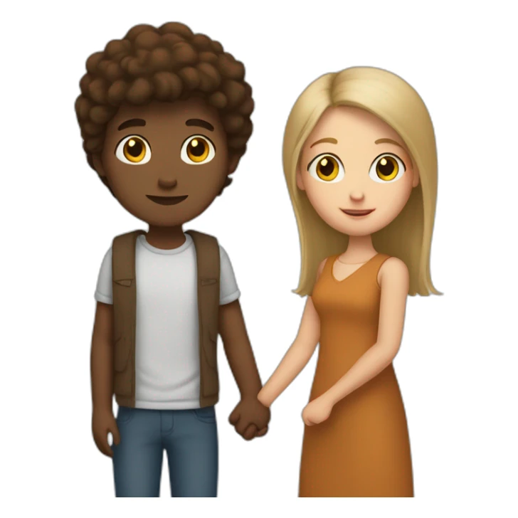 A white boy and brown girl holding hands sticker