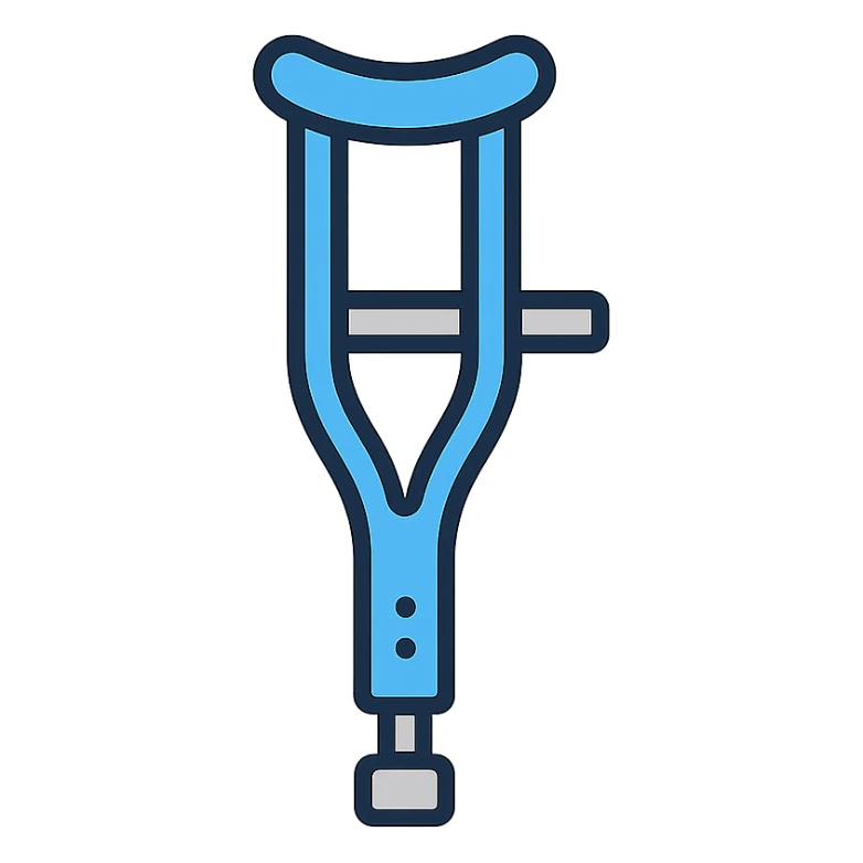 a forearm crutch, simple flat icon, blue and gray, minimal style sticker