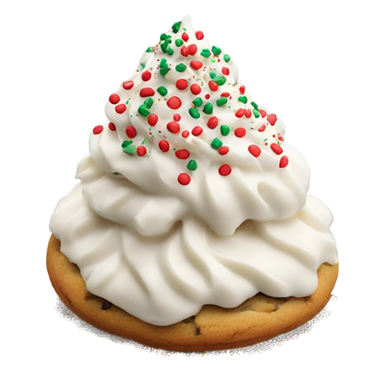 A chocolate chip cookie frosted with vanilla frosting and topped with red and green sprinkles sticker