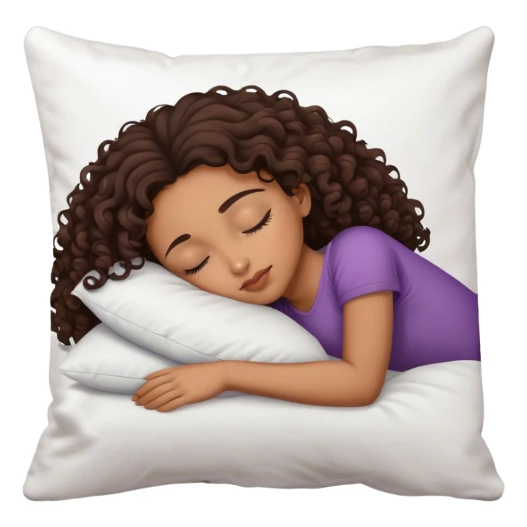 Curly dark hair medium length mixed girl sleeping on pillow  sticker