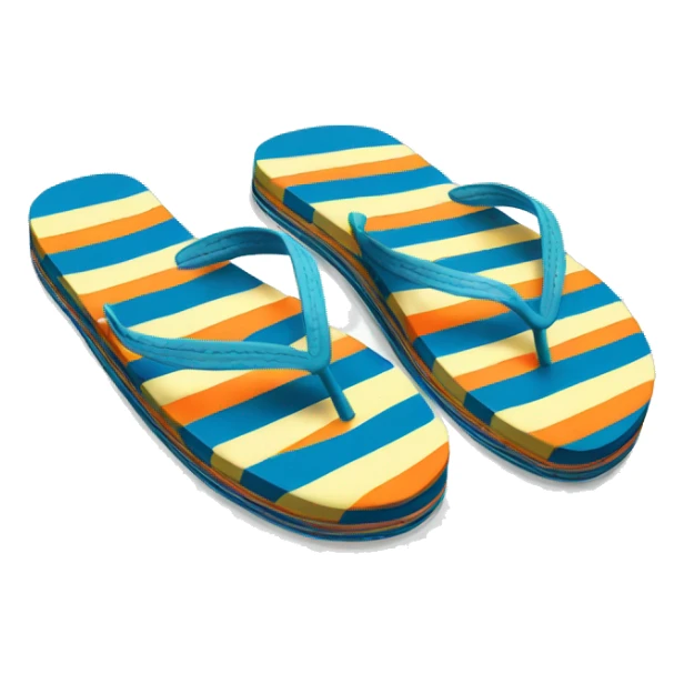 Realistic pair of striped summer flip flops isolated. sticker