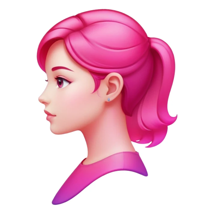 Girl in profile view with curved silhouette, transparent glass style, bright pink gradient, with highlights and shadows, minimalist design sticker