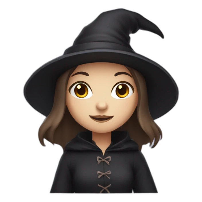 a young white brown thin girl with straight dark hair dressed as a witch sticker