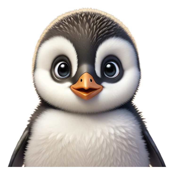 Cinematic Comical Baby Penguin Portrait Emoji, Head tilted dramatically with an exaggeratedly shocked expression, featuring delightfully fluffy plumage with wide, comically expressive eyes full of humorous disbelief, Simplified yet hilariously expressive features, highly detailed, glowing with a slightly sassy polar glow, high shine, dramatic yet playful, stylized with an air of cheeky innocence, soft glowing outline, capturing the essence of a meme-worthy baby penguin that seems ready to side-eye its way into viral fame! sticker