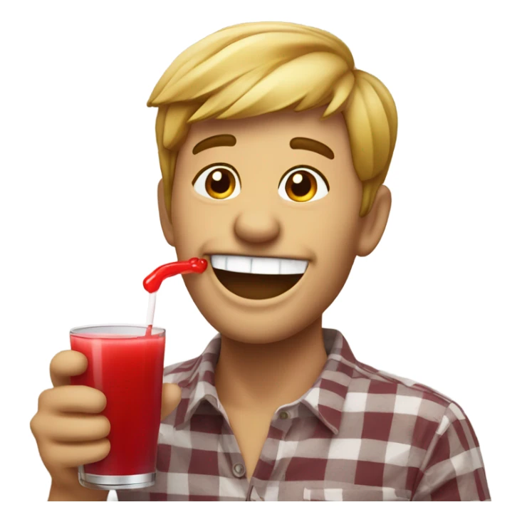 Happy guy with red juice spilling from corner of mouth sticker