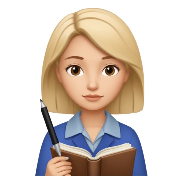 woman with a journal and pen, thoughtful expression sticker
