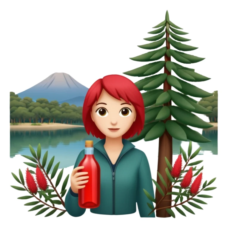 The word "Oldina" surrounded by trees and a lake and some native australian bottle brush branches  sticker