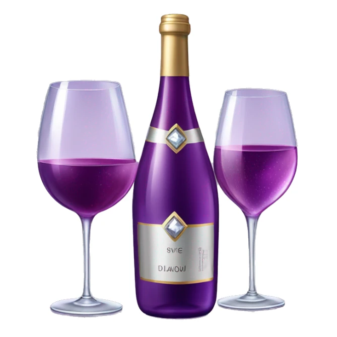 Realistic sparkling diamond glam bottle of Purple Wine and matching long stem wine glass. sticker