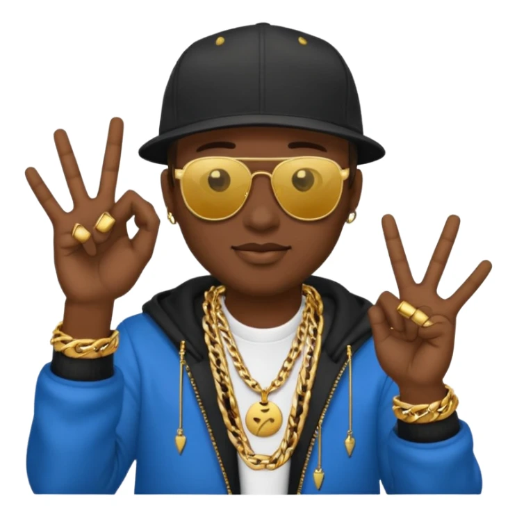rapper emoji making a hand sign, gold chain, sunglasses sticker