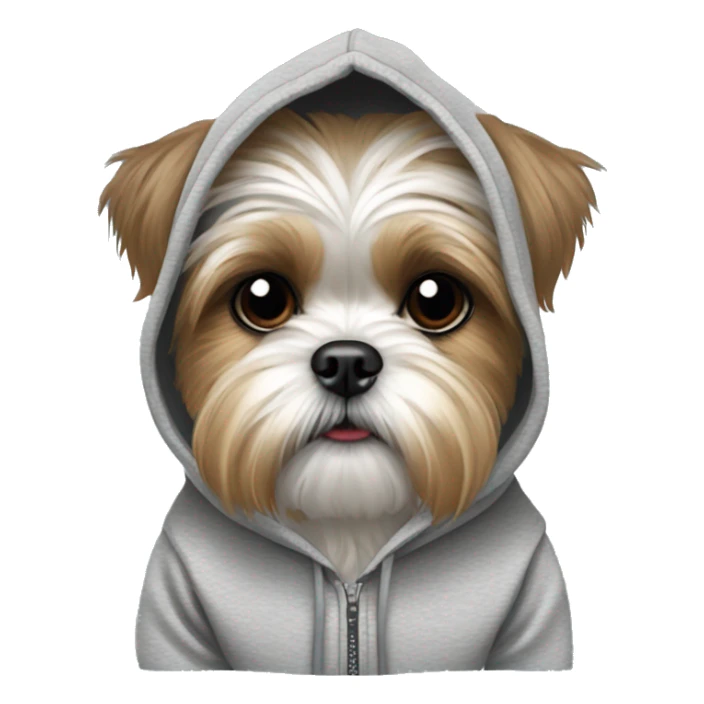 A shih tzu/ Yorkie mix wearing a hoodie sticker