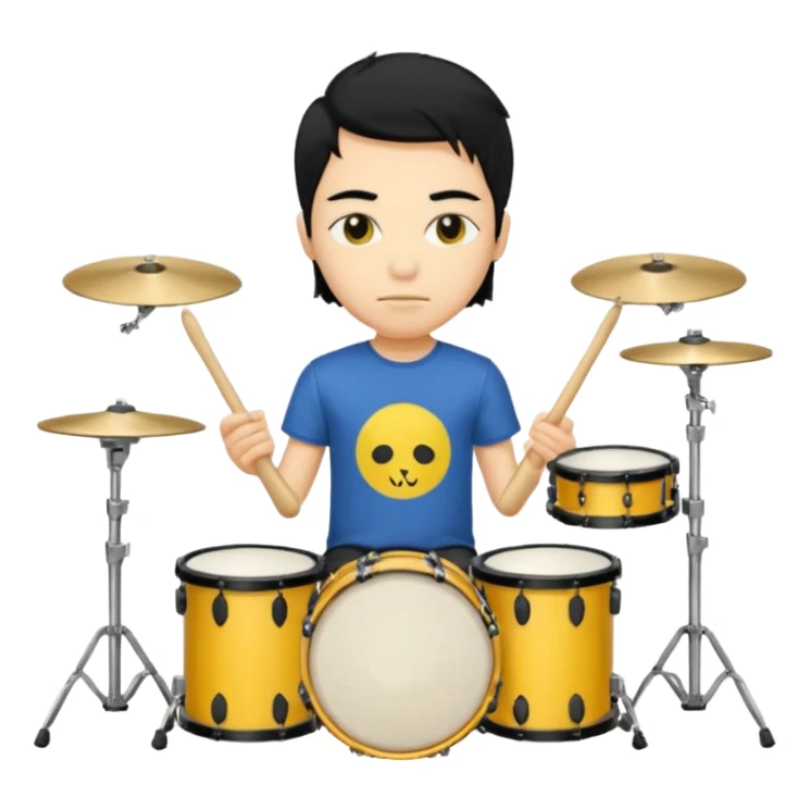 drummer with yellow skin and black hair at drum kit sticker