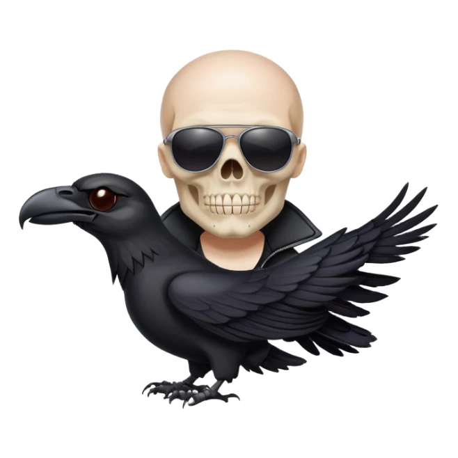 Skull Biker wearing sunglasses holding a raven sticker