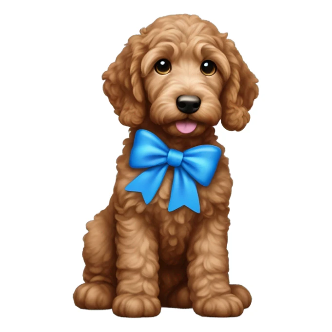 Red brown goldendoodle puppy white nose and chest blue bow in ear  sticker