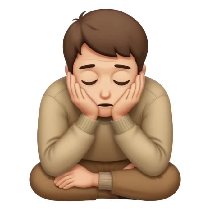 Scared man sitting curled up on himself, hidding his eyes sticker