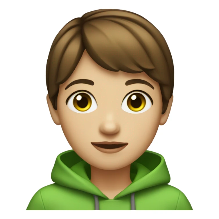 girl with short brown hair, round face and bright green eyes sticker