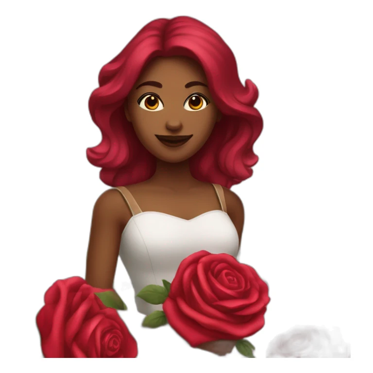 Femme métisse tenant un Bouquet de rose rouge sticker