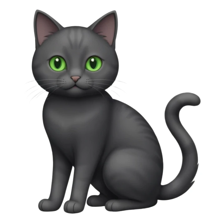full body gorgeous solid dark grey cat with green eyes, white paws and white whiskers playing sticker
