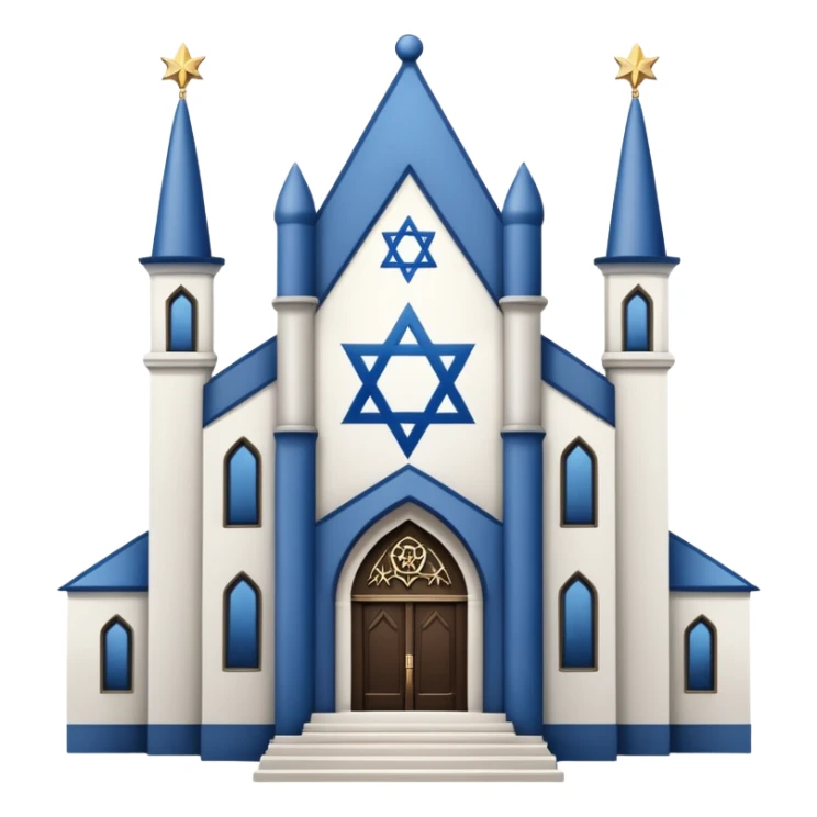 reform jewish synagogue similar in architecture to historical religious architecture in europe. the building should be white in color, featuring gothic architectural elements and star of david. avoid christian symbols. the emoji should be in ios emoji style. sticker