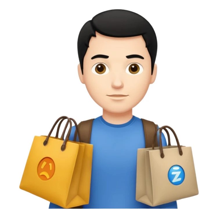 a white man with black hair carrying branded bags sticker