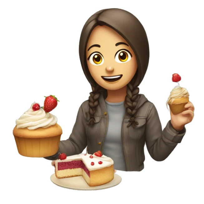 create an emoji with a girl and eating cake sticker
