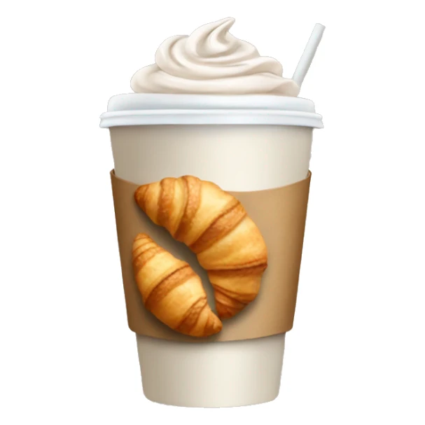 Disposable cup with cappuccino and croissant sticker