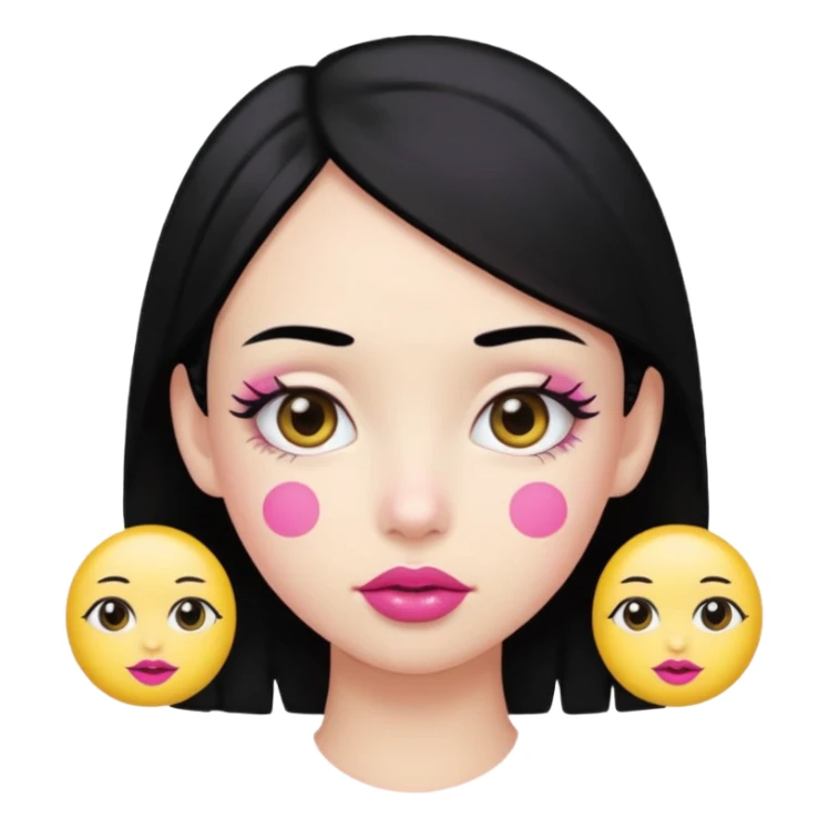 Yellow face with cute eyes pink lips black hair and black dot at forehead  sticker