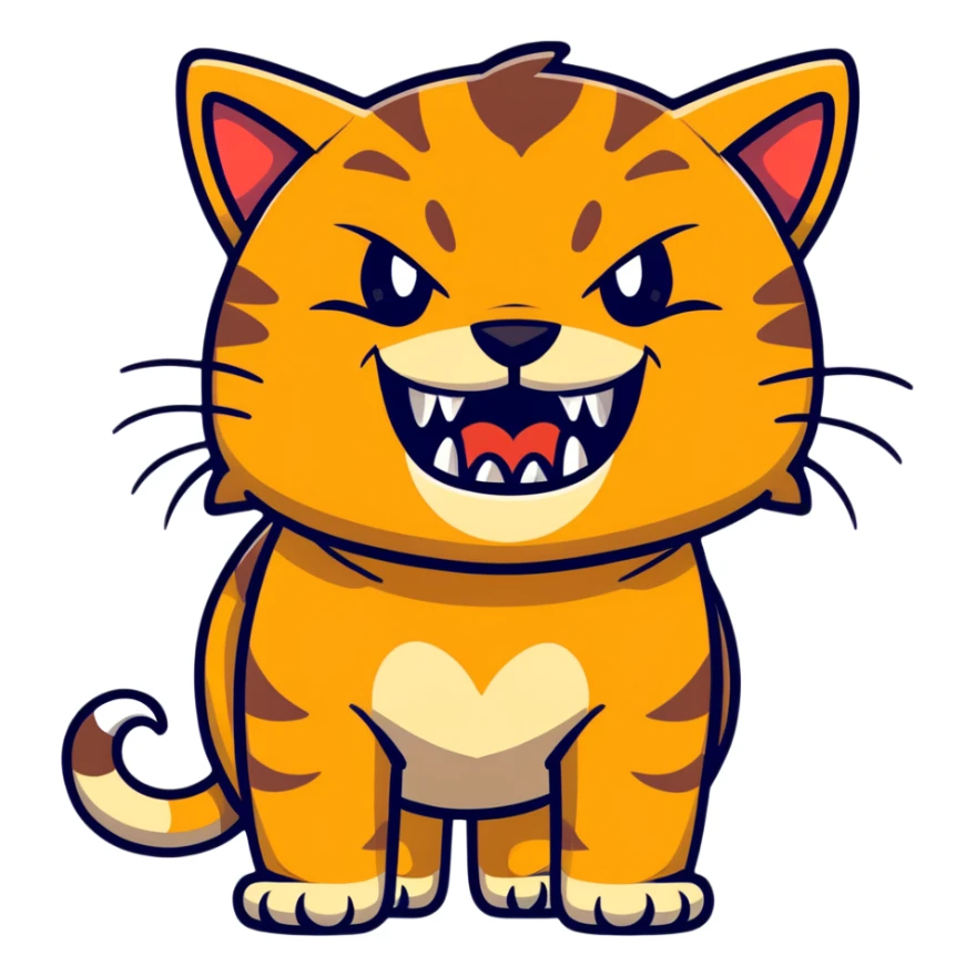 saber-toothed cat with comically small body and ridiculously oversized canine teeth, tiny head with massive fangs that dwarf the entire body sticker