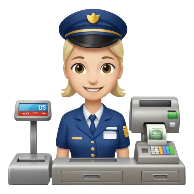 supermarket employee at a cash register, full body sticker