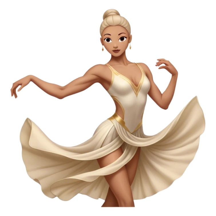 Cinematic Realistic Dance Poses, an elegant dancer mid-motion, muscles tensed with control, soft fabric of their attire flowing with movement, dramatic lighting highlighting the graceful lines, glowing with passion and poise. sticker