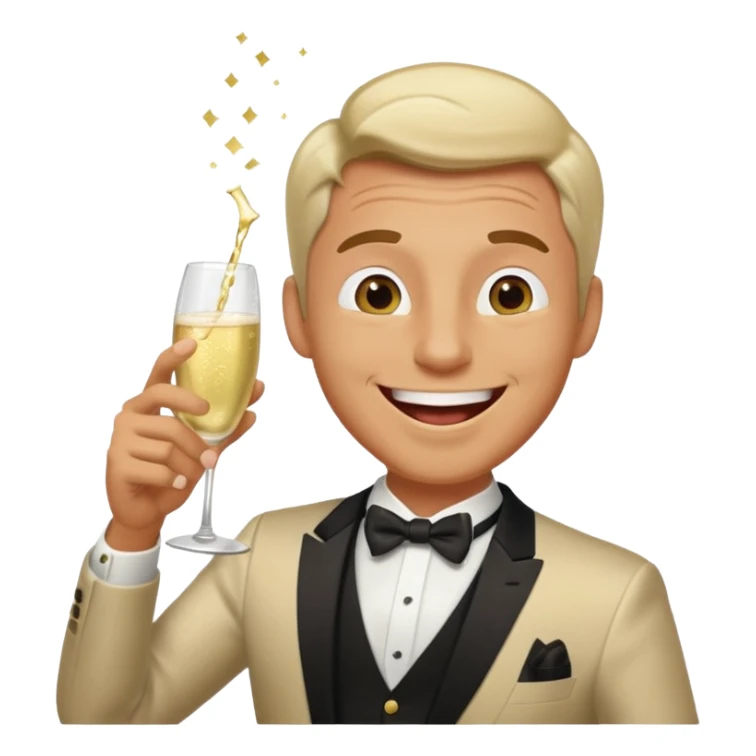 A happy man in party clothes laughs while drinking champagne straight from the glass. sticker