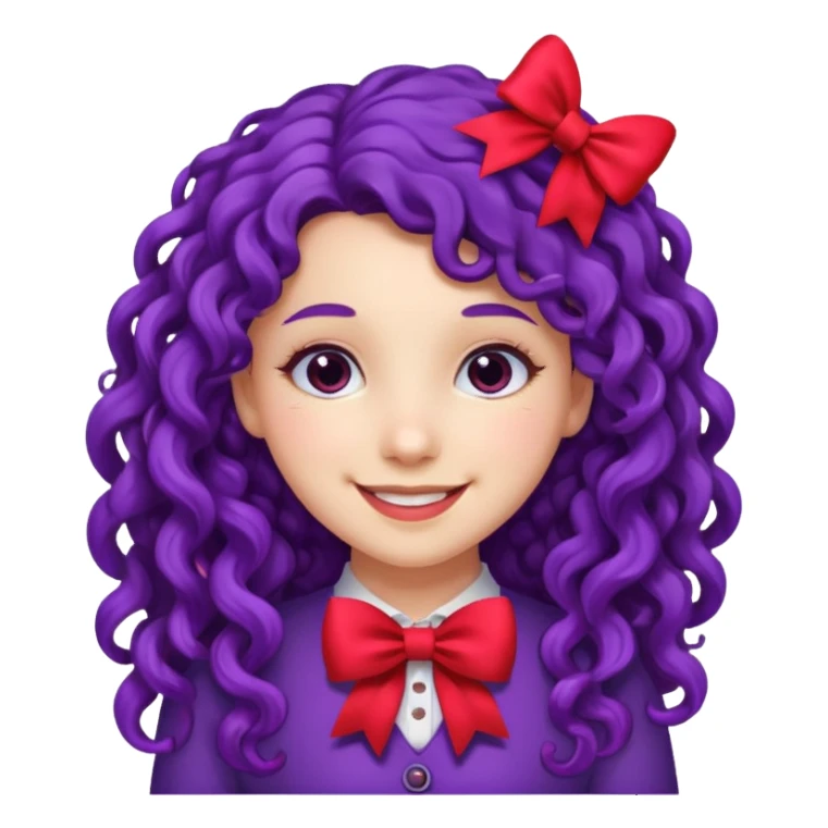 purple long curly haired girl with red bow sticker