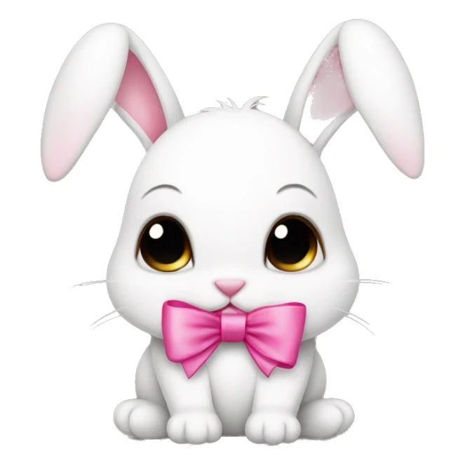 cute coquette cute white bunny with a pink ribbon on its right ear sticker