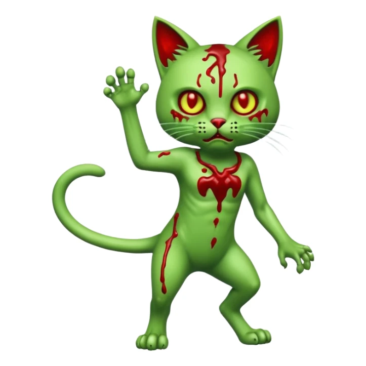 bloody green zombie cat full body with action pose sticker