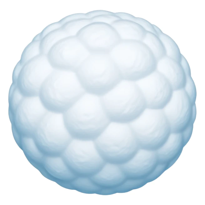 round fluffy snowball flying through the air with a soft white and light blue smooth flowing trail resembling motion blur or wind streaks, soft powdery texture, slightly irregular shape, cold and light, modern iOS emoji style with clean minimal design, soft shadows, subtle highlights sticker