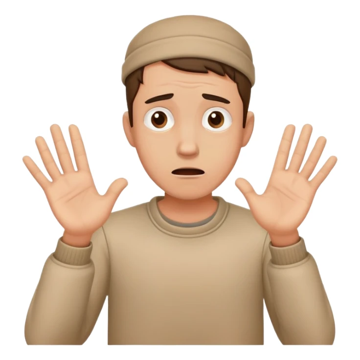 anxious man with hands outstretched in begging position with worried fearful expression sticker