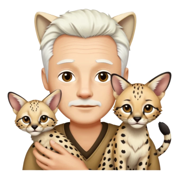 Man with white hair holding African serval  sticker