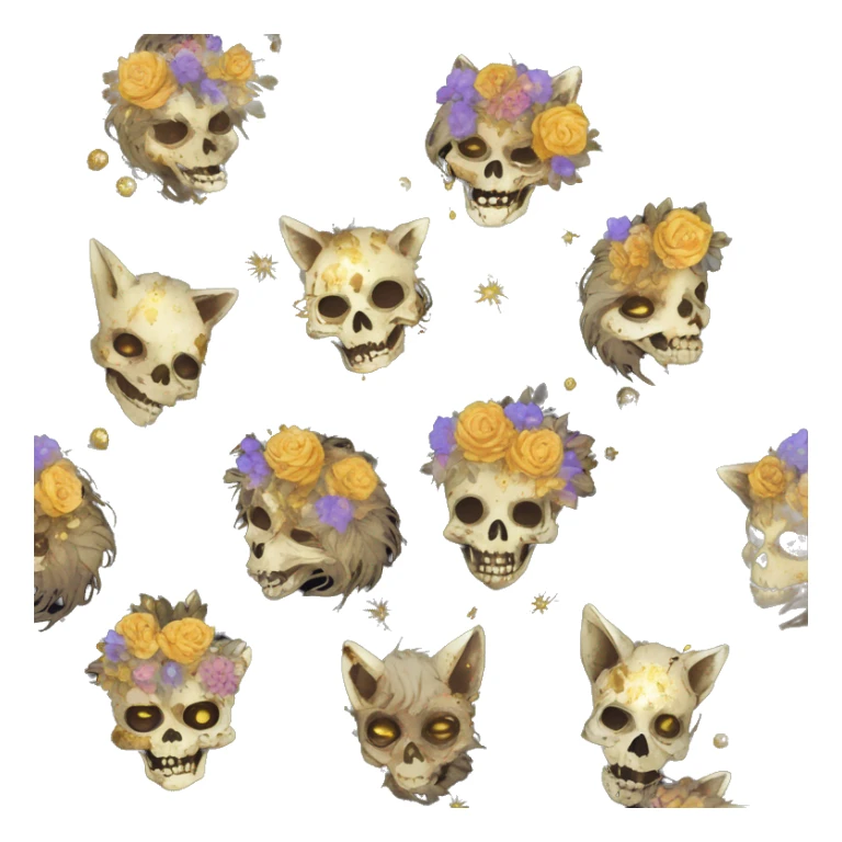 iridescent kintsugi fluffy zombie black brown gold dog fox head zombie skeleton gold mechanical nebula galaxy stars colorful flowers fairy lights vintage zombie sticker