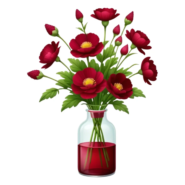aesthetic bow in Cream red , Deep Red color glass bottle and in it a beautiful bouquet of Amaranth Chinese buttercup  sticker