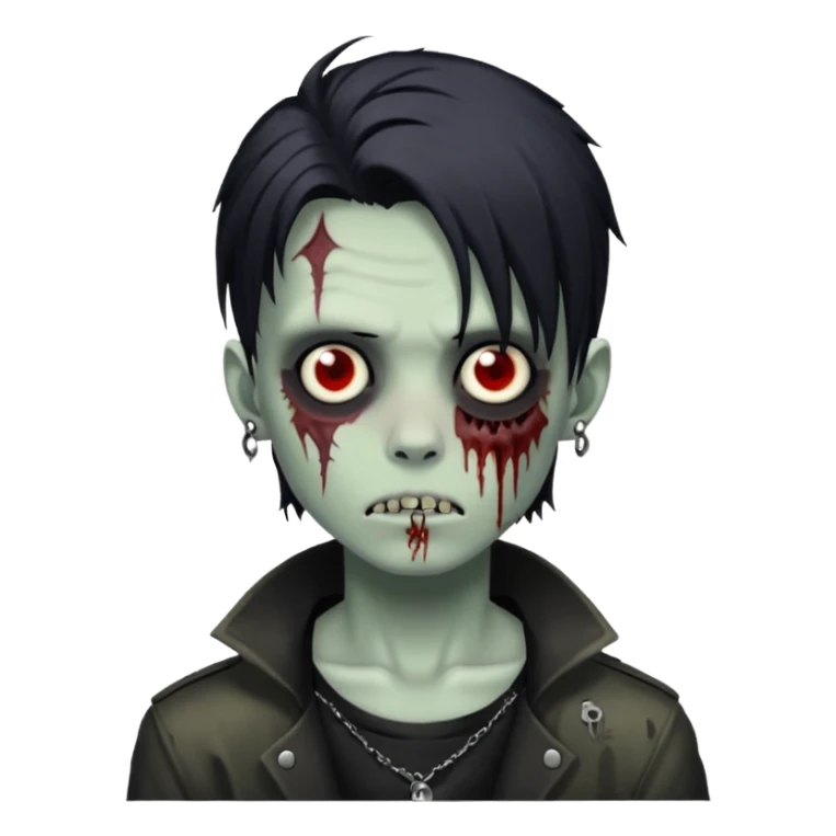 zombie boy with black anime wolfcut medium long hair and piercings sticker