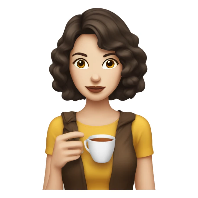 Brunette girl sipping tea white skin sticker