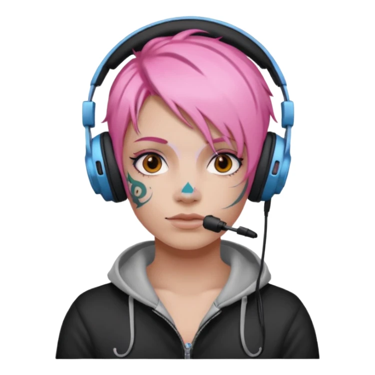 headphone and tattoes on face and pink haired sticker
