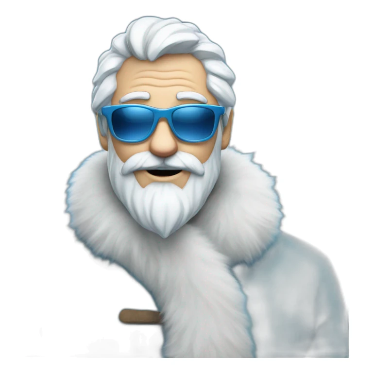 cool Father Frost in sunglasses glasses in a blue fur coat sticker