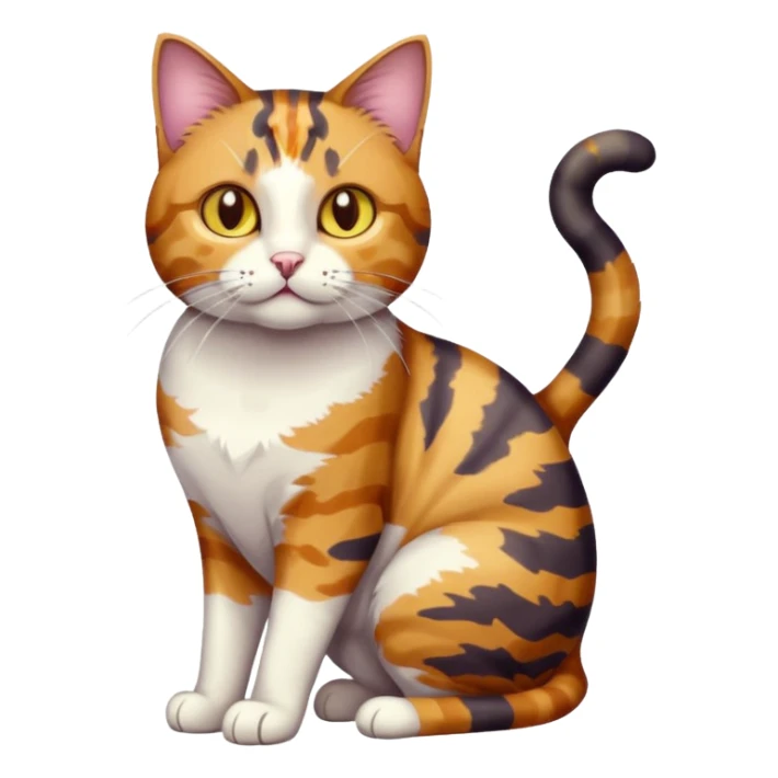 full body colourful light patched calico tabby cat with hazel eyes playing sticker