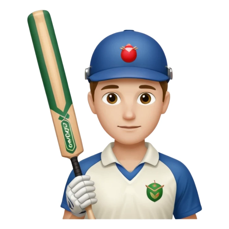 Cricketer in full white kit with bat and ball sticker