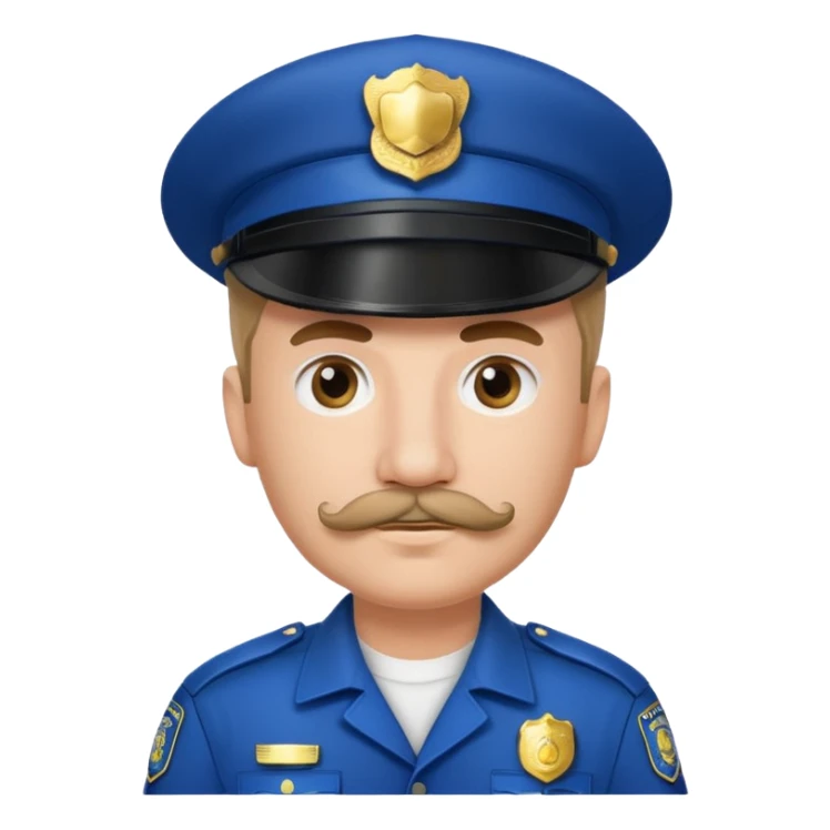 Male police officer wearing white cap, mustache, realistic portrait sticker