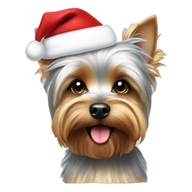 Gold merle yorkie wearing a santa hat  sticker