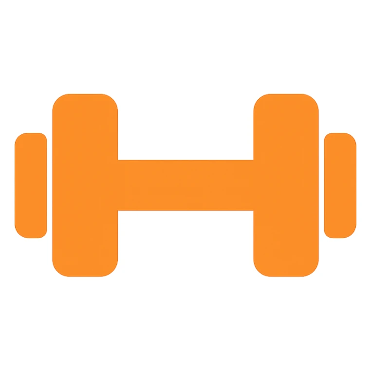 orange dumbbell, flat color icon, no text, transparent background sticker