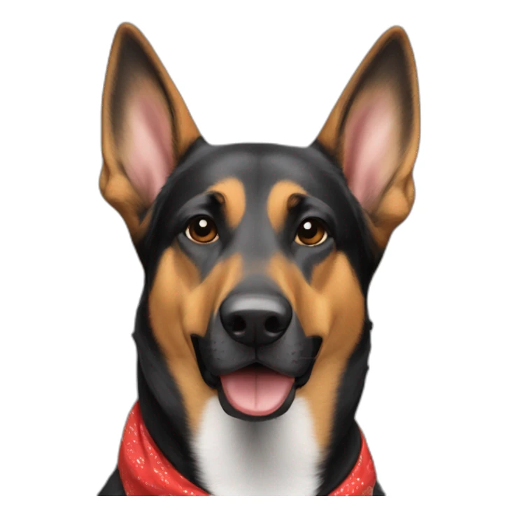 coonhound and German shepherd mix dog wearing red bandana and walking sticker