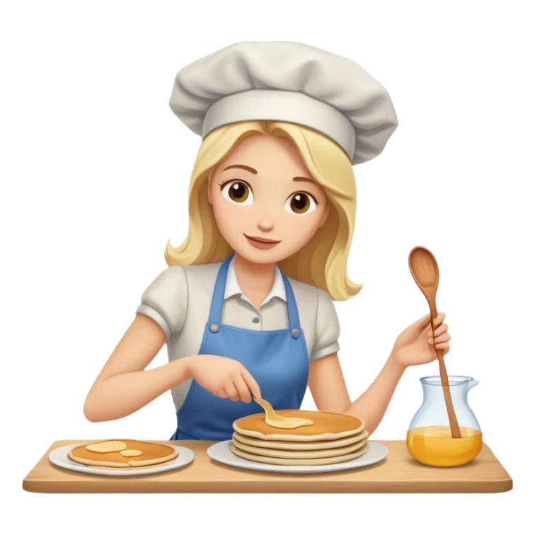 Crea una mujer rubia haciendo pancakes sticker